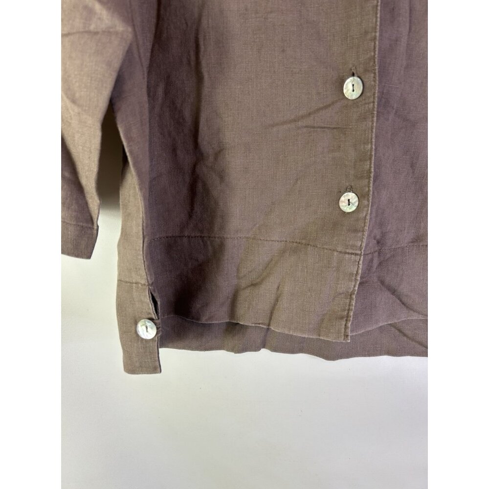 Willow Linen Button Front Shirt Brown USA. Lagenlook Artsy - Picture 4 of 7